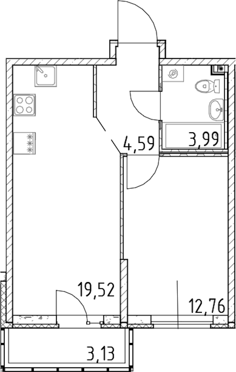 1-комнатная квартира 40.86 м², 18/23 эт., ЖК «Город Первых»